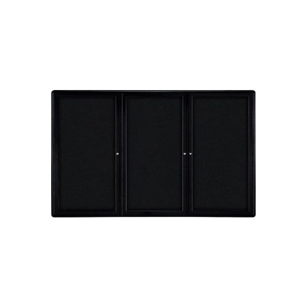 Ghent Ghent Ovation Enclosed Bulletin Board, 3 Door, 72"W x 48"H, Black Fabric/Black Frame OVK5-F95 - main